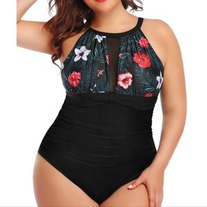 One Piece Black Floral Swimsuit size L